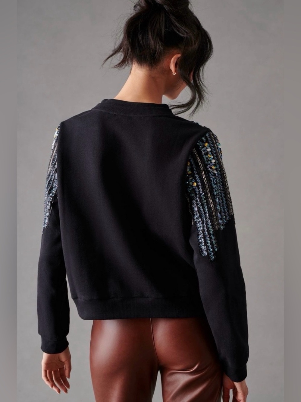 Anthropologie Let Me Be Disco Sequin Sweatshirt in Black - Picture 2 of 13